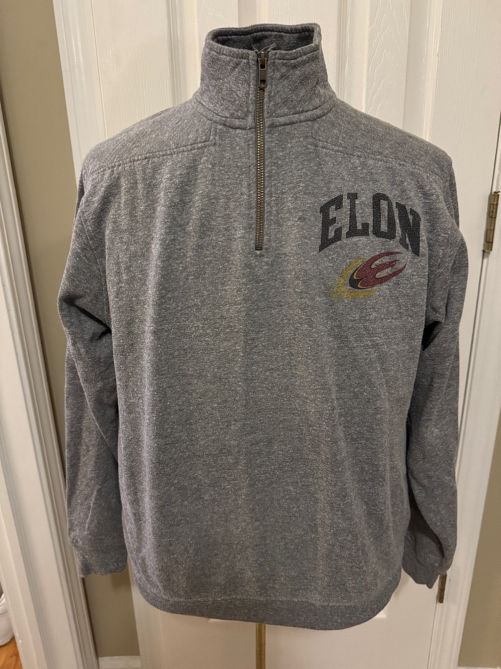 Elon University Grey Quarter-Zip Pullover with ELON Logo